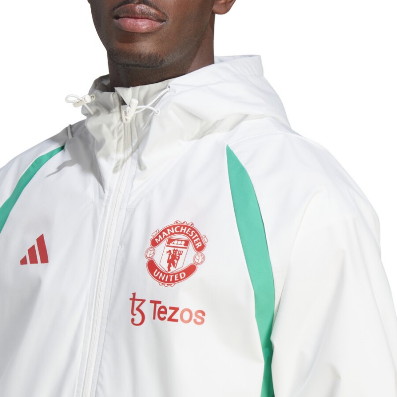 Manchester United white training rain jacket 2023 24 Adidas SportingPlus